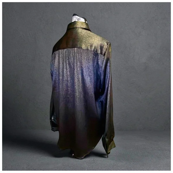 Chico’s Iridescent Sheen Button-Front Blouse – Women’s Size 0 - Picture 4 of 12